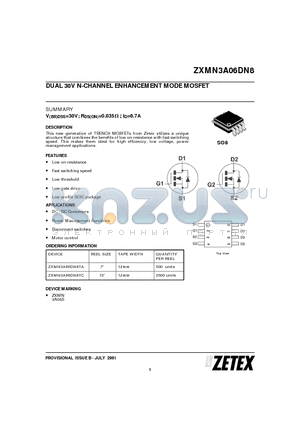 ZXMN3A06DN8 datasheet - DUAL 30V N-CHANNEL ENHANCEMENT MODE MOSFET