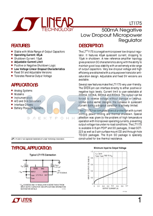 LT1175IN8 datasheet - 500mA Negative Low Dropout Micropower Regulator