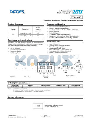 ZXMN3AMCTA datasheet - 30V DUAL N-CHANNEL ENHANCEMENT MODE MOSFET