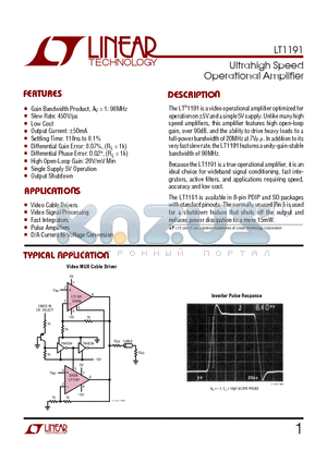 LT1191MJ8 datasheet - Ultrahigh Speed Operational Amplifier