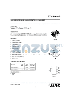 ZXMN4A06G datasheet - 40V N-CHANNEL ENHANCEMENT MODE MOSFET