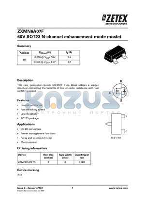 ZXMN6A07F_07 datasheet - 60V SOT23 N-channel enhancement mode mosfet