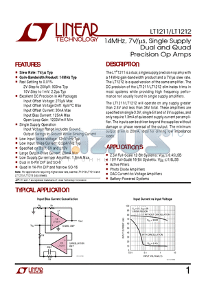 LT1211AMJ8 datasheet - 14MHz, 7V/us, Single Supply Dual and Quad Precision Op Amps