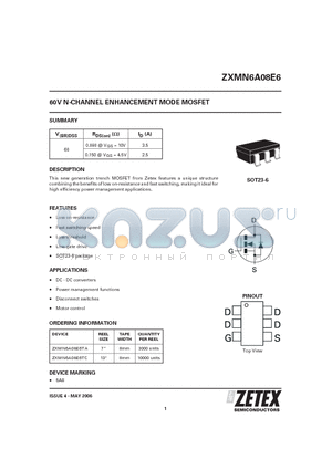 ZXMN6A08E6 datasheet - 60V N-CHANNEL ENHANCEMENT MODE MOSFET