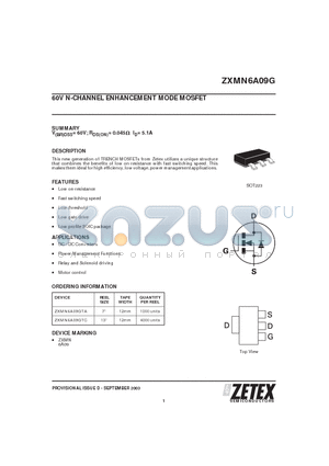ZXMN6A09G datasheet - 60V N-CHANNEL ENHANCEMENT MODE MOSFET
