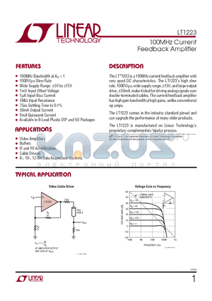 LT1223MJ8 datasheet - 100MHz Current Feedback Amplifier