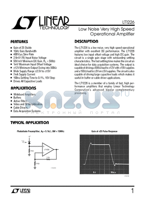 LT1226CN8 datasheet - Low Noise Very High Speed Operational Amplifier