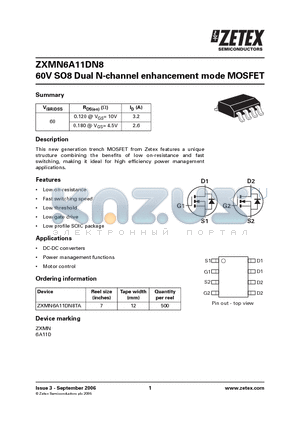 ZXMN6A11DN8_06 datasheet - 60V SO8 Dual N-channel enhancement mode MOSFET
