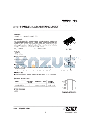 ZXMP2120E5TA datasheet - 200V P-CHANNEL ENHANCEMENT MODE MOSFET
