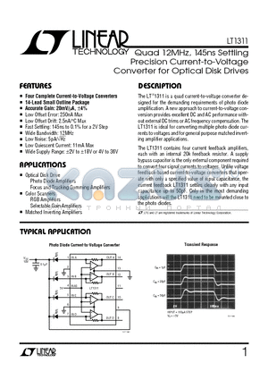 LT1311CS datasheet - Quad 12MHz, 145ns Settling Precision Current-to-Voltage Converter for Optical Disk Drives