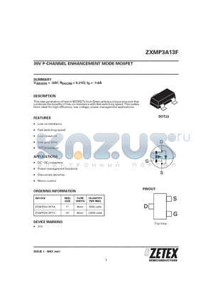 ZXMP3A13FTA datasheet - 30V P-CHANNEL ENHANCEMENT MODE MOSFET