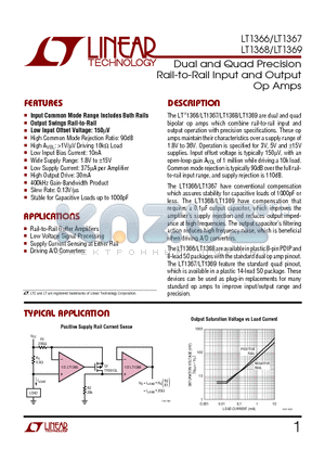 LT1368CN8 datasheet - Dual and Quad Precision Rail-to-Rail Input and Output Op Amps