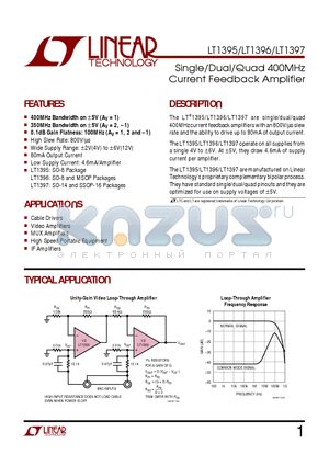 LT1395CS8 datasheet - Single/Dual/Quad 400MHz Current Feedback Amplifier