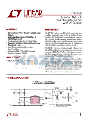 LT1424CS8-9 datasheet - Isolated Flyback Switching Regulator with 9V Output