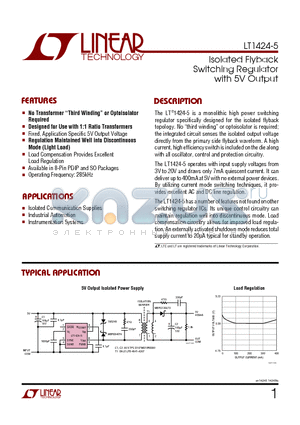 LT1424IS8-5 datasheet - Isolated Flyback Switching Regulator with 5V Output