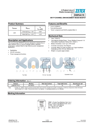 ZXMP6A17K datasheet - 60V P-CHANNEL ENHANCEMENT MODE MOSFET