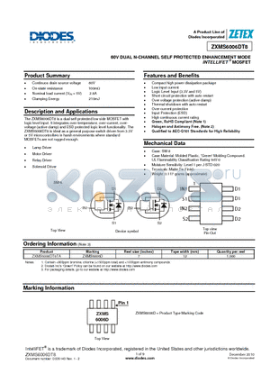 ZXMS6006DT8TA datasheet - 60V DUAL N-CHANNEL SELF PROTECTED ENHANCEMENT MODE