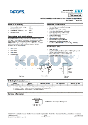 ZXMS6006SGTA datasheet - 60V N-CHANNEL SELF PROTECTED ENHANCEMENT MODE