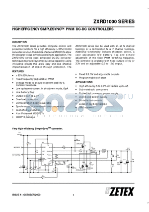ZXRD100ANQ16 datasheet - HIGH EFFICIENCY SIMPLESYNC PWM DC-DC CONTROLLERS