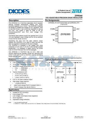 ZXRE060H5TA datasheet - 0.6V ADJUSTABLE PRECISION SHUNT REGULATOR