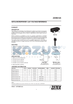 ZXRE125 datasheet - MICROPOWER 1.22V VOLTAGE REFERENCE