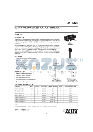 ZXRE125CFTA datasheet - MICROPOWER 1.22V VOLTAGE REFERENCE