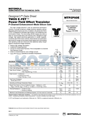 MTP2P50 datasheet - TMOS POWER FET 2.0 AMPERES 500 VOLTS RDS(on) = 6.0 OHM