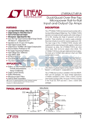 LT1490AHMS8 datasheet - Dual/Quad Over-The-Top Micropower Rail-to-Rail Input and Output Op Amps