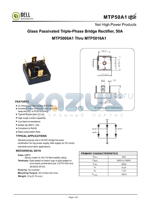 MTP50A1 datasheet - Glass Passivated Triple-Phase Bridge Rectifier, 50A