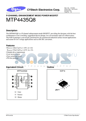 MTP4435Q8 datasheet - P-CHANNEL ENHANCEMENT MODE POWER MOSFET