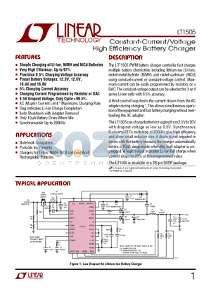 LT1505CG-1 datasheet - Constant-Current/Voltage High Efficiency Battery Charger