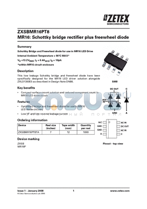ZXSBMR16PT8TA datasheet - Schottky bridge rectifier plus freewheel diode