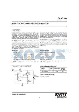 ZXSC300E5TA datasheet - SINGLE OR MULTI CELL LED DRIVER SOLUTION