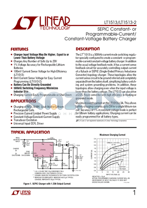 LT1513 datasheet - SEPIC Constant- or Programmable-Current/ Constant-Voltage Battery Charger