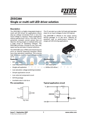 ZXSC380 datasheet - Single or multi cell LED driver solution
