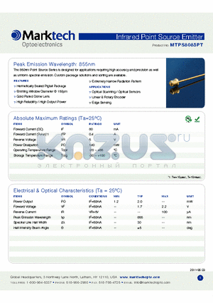 MTPS8065PT datasheet - Peak Emission Wavelength: 855nm