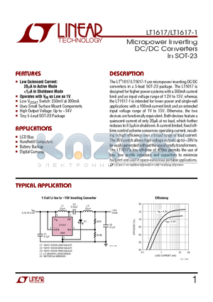 LT1617ES5-1 datasheet - Micropower Inverting DC/DC Converters in SOT-23