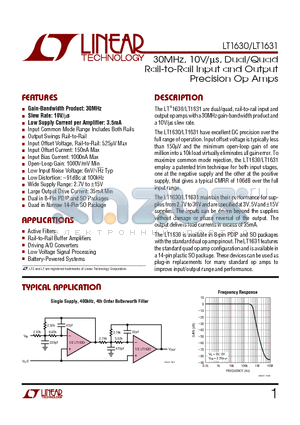 LT1631 datasheet - 30MHz, 10V/us, Dual/Quad Rail-to-Rail Input and Output Precision Op Amps