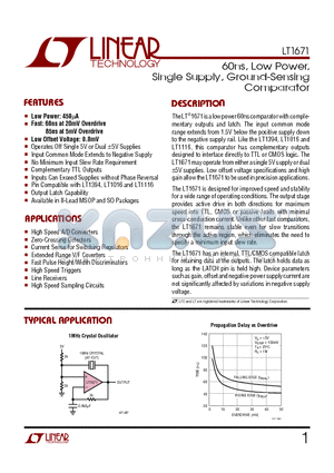 LT1671 datasheet - 60ns, Low Power, Single Supply, Ground-Sensing Comparator