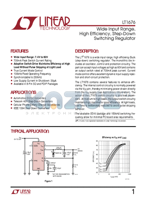 LT1676I datasheet - Wide Input Range, High Efficiency, Step-Down Switching Regulator