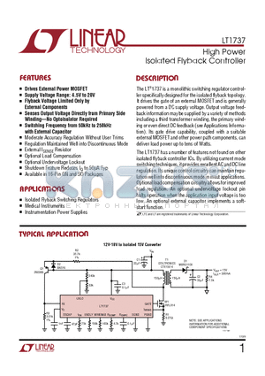 LT1737 datasheet - High Power Isolated Flyback Controller