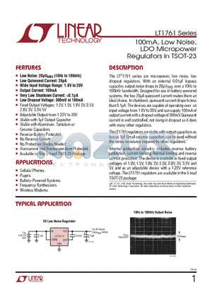 LT1761ES5-5 datasheet - 100mA, Low Noise, LDO Micropower Regulators in TSOT-23