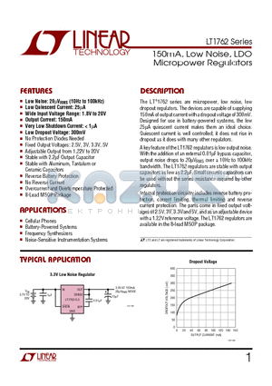 LT1762 datasheet - 150mA, Low Noise, LDO Micropower Regulators