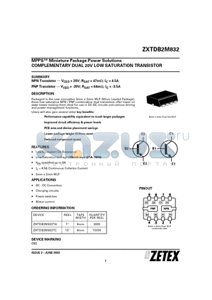ZXTDB2M832TA datasheet - COMPLEMENTARY DUAL 20V LOW SATURATION TRANSISTOR