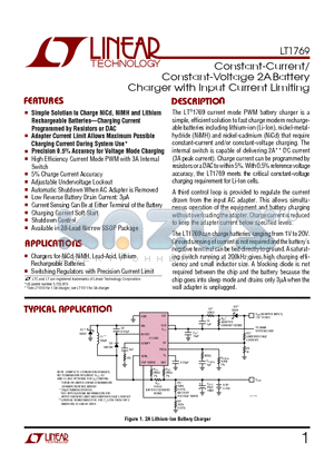 LT1769 datasheet - Constant-Current/ Constant-Voltage 2A Battery Charger with Input Current Limiting