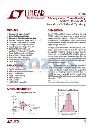 LT1782 datasheet - Micropower, Over-The-Top SOT-23, Rail-to-Rail Input and Output Op Amp