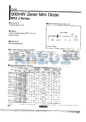 MTZJ10 datasheet - 500mW Zenor Mini Diode