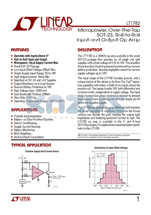 LT1782CS6 datasheet - Micropower, Over-The-Top SOT-23, Rail-to-Rail Input and Output Op Amp