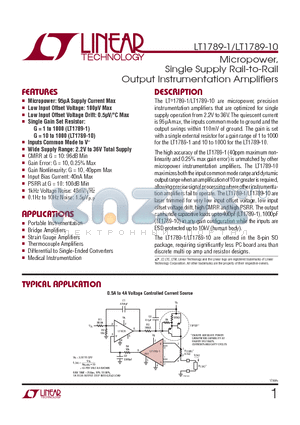 LT1789IS8-1-TR datasheet - Micropower, Single Supply Rail-to-Rail Output Instrumentation Amplifiers