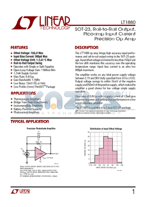 LT1880IS5 datasheet - SOT-23, Rail-to-Rail Output, Picoamp Input Current Precision Op Amp